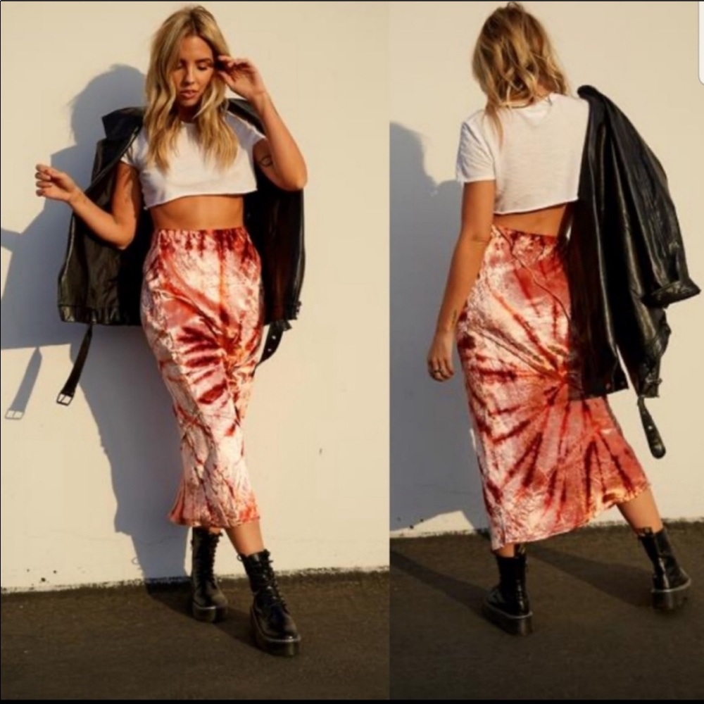 NWT Free People Serious Swagger Tie Die Skirt Pink